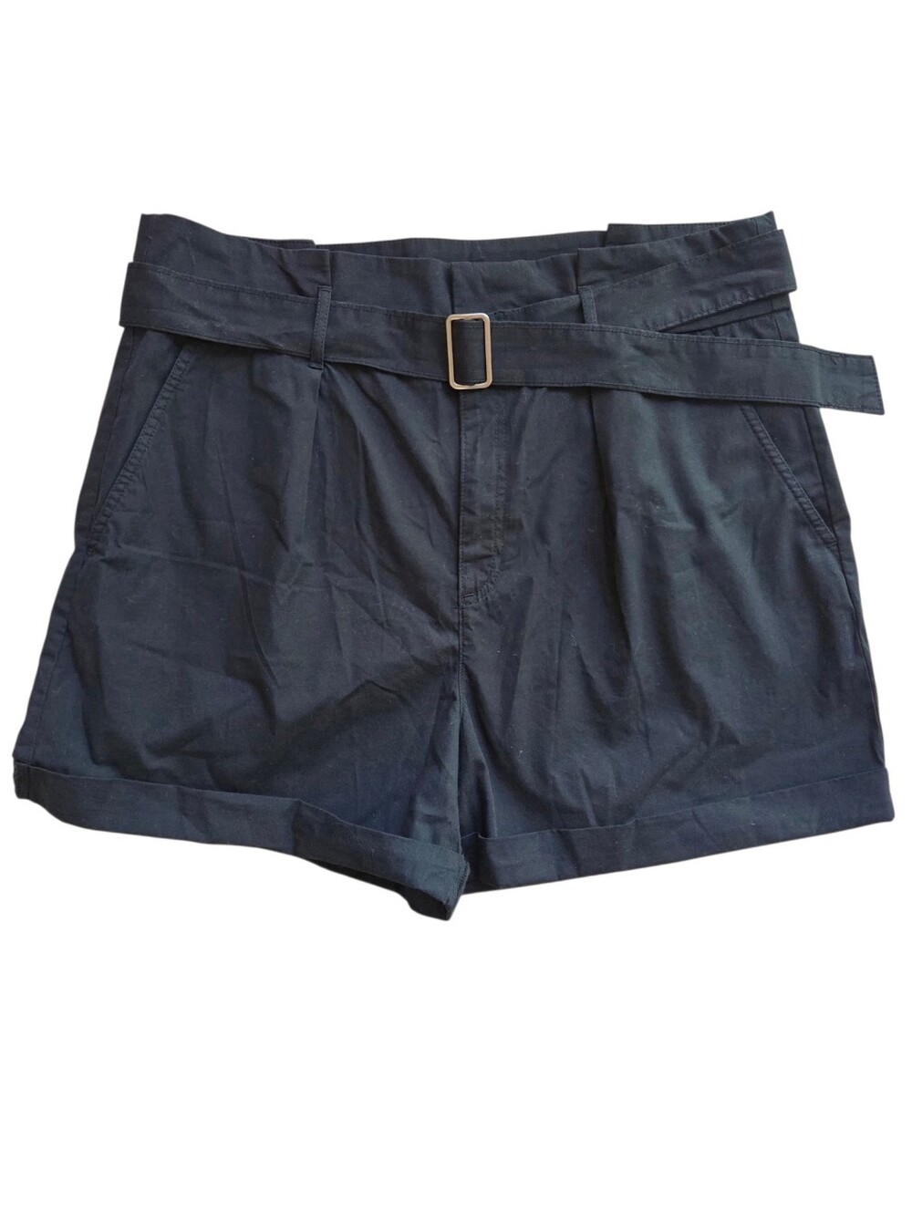 Banana Republic Shorts New Belted Black 4" Length Sz 16 High Rise Cuffs Pleated